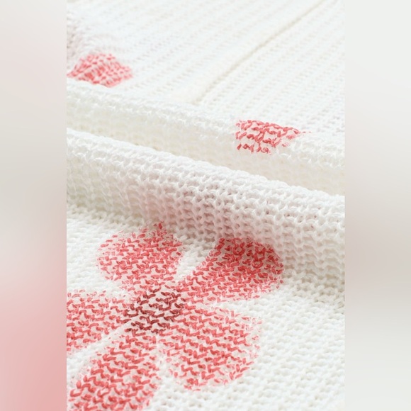 Floral Knit Hooded Sweater - White and Pink - Picture 14 of 16